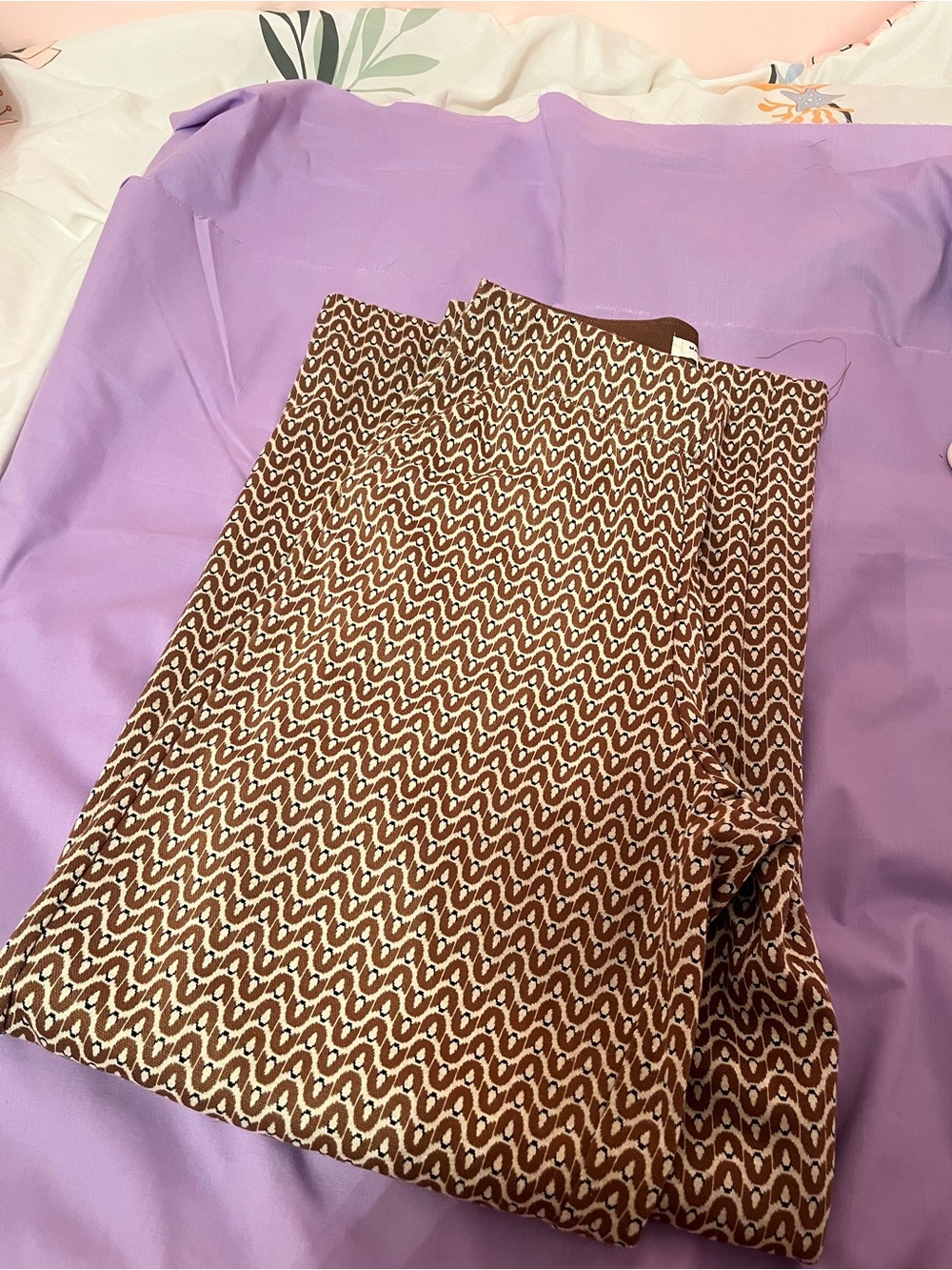 Max Studio Brown and Cream Wave Print Skirt